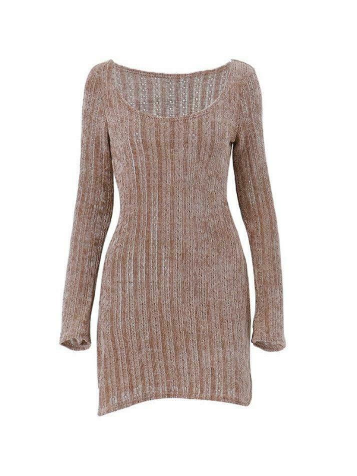 Vintage Brown Mini Dress - Y2K Aesthetic Coquette Style - Grunge Fashion Statement Piece