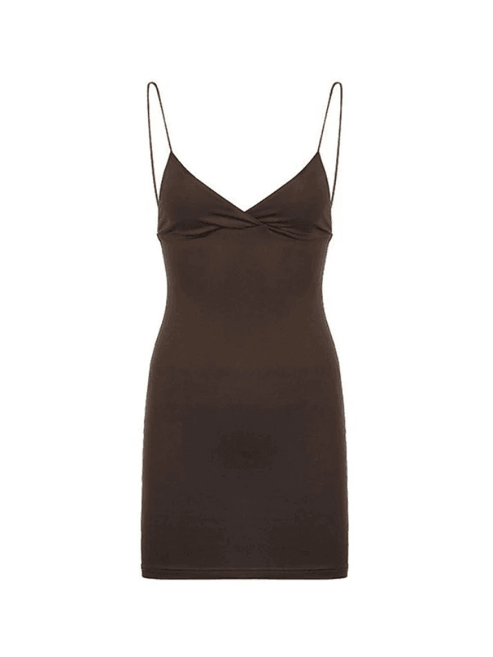 Vintage Brown Slip Mini Dress - Y2K Fashion Coquette Aesthetic Grunge Style - Retro Women's Clothing