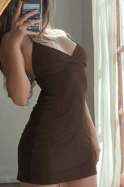 Vintage Brown Slip Mini Dress - Y2K Fashion Coquette Aesthetic Grunge Style - Retro Women's Clothing