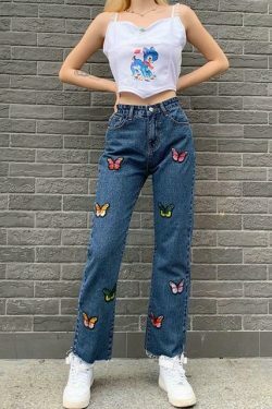 Vintage Butterfly Denim Jeans - Y2K Fashion Aesthetic with Coquette and Grunge Style