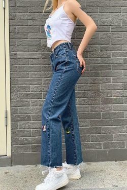 Vintage Butterfly Denim Jeans - Y2K Fashion Aesthetic with Coquette and Grunge Style
