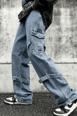 Vintage Cargo Jeans with Men's Strap Detail - Y2K Fashion - Coquette Grunge Aesthetic
