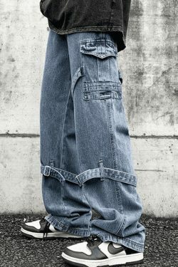 Vintage Cargo Jeans with Men's Strap Detail - Y2K Fashion - Coquette Grunge Aesthetic