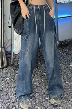Vintage Cargo Jeans with Seam Detail: Y2K Fashion Aesthetic for Women