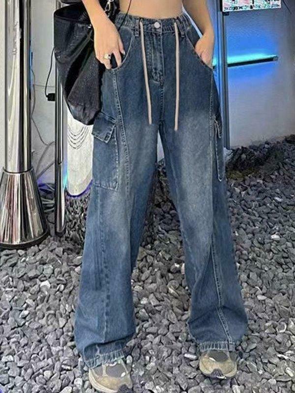 Vintage Cargo Jeans with Seam Detail: Y2K Fashion Aesthetic for Women