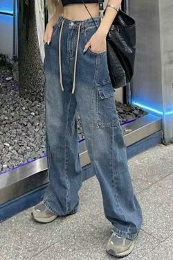 Vintage Cargo Jeans with Seam Detail: Y2K Fashion Aesthetic for Women