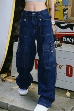 Vintage Cargo Jeans: Y2K Coquette Grunge Fashion - Cute Tops & Cargo Skirt
