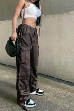 Vintage Cargo Wide Leg Pants - Y2K Fashion Retro Style for Women - Coquette Aesthetic Grunge Outfits