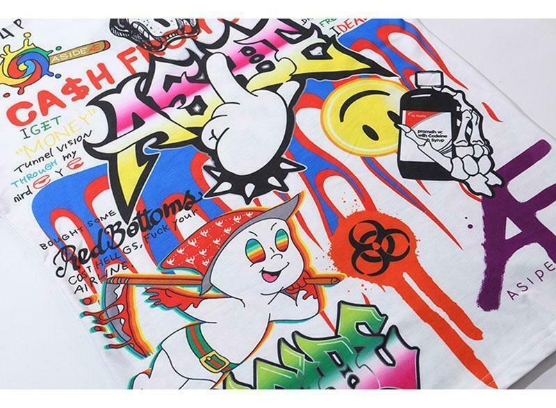 Vintage Cartoon Graffiti T-Shirt for Women - Y2K Fashion with Coquette and Grunge Aesthetic Touch