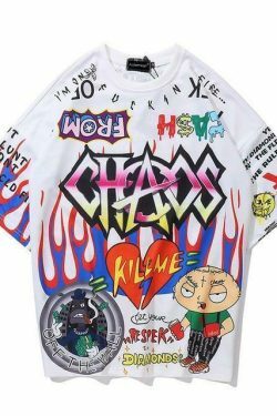 Vintage Cartoon Graffiti T-Shirt for Women - Y2K Fashion with Coquette and Grunge Aesthetic Touch