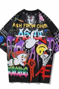 Vintage Cartoon Graffiti T-Shirt for Women - Y2K Fashion with Coquette and Grunge Aesthetic Touch