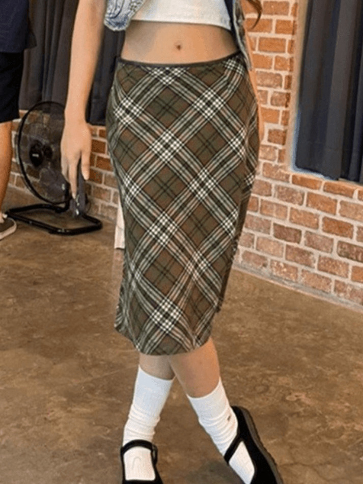Vintage Check Print Skirt - Y2K Fashion with Coquette Aesthetic, Grunge Style, and Pastel Goth Vibes