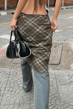 Vintage Check Print Skirt - Y2K Fashion with Coquette Aesthetic, Grunge Style, and Pastel Goth Vibes