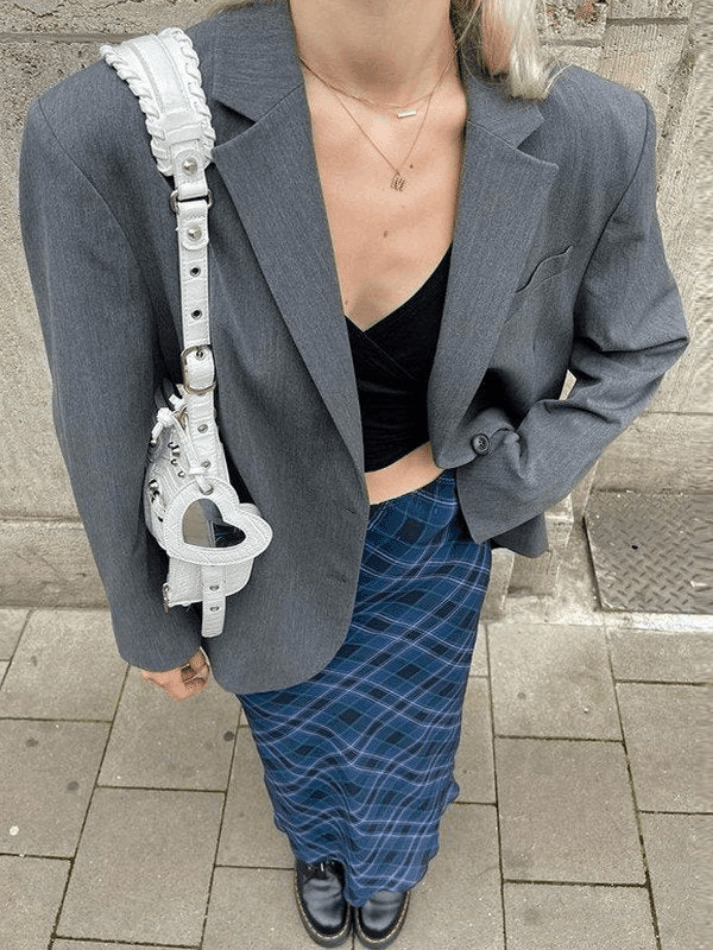 Vintage Checkered Maxi Skirt in Y2K Fashion Style for Coquette and Grunge Aesthetic Women