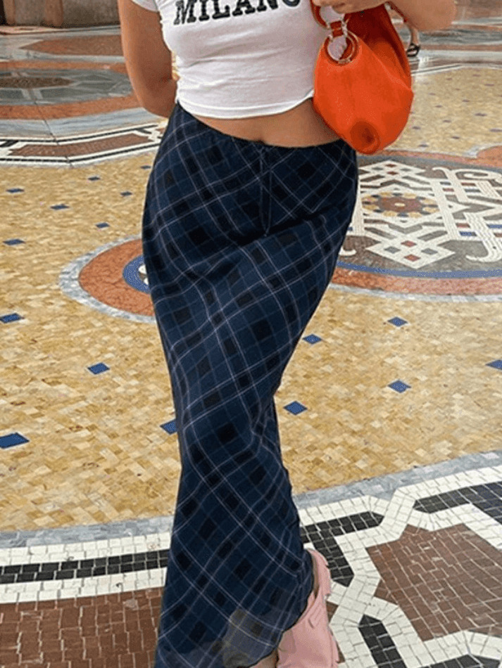 Vintage Checkered Maxi Skirt in Y2K Fashion Style for Coquette and Grunge Aesthetic Women