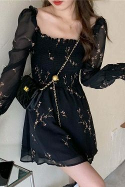 Vintage Chiffon Dress with Y2K Aesthetic and Coquette Style for Women's Fashion