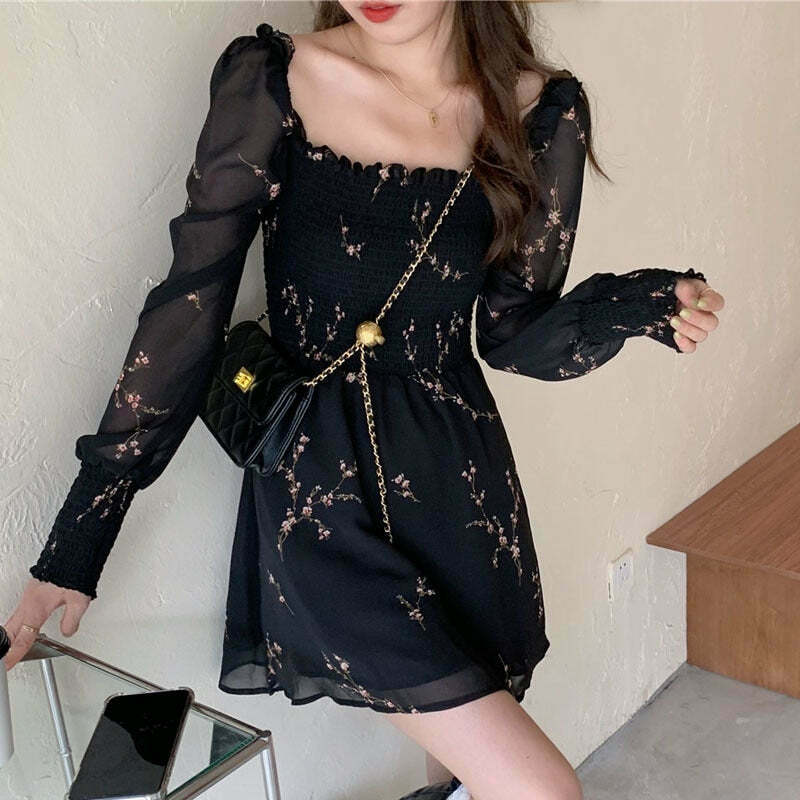 Vintage Chiffon Dress with Y2K Aesthetic and Coquette Style for Women's Fashion
