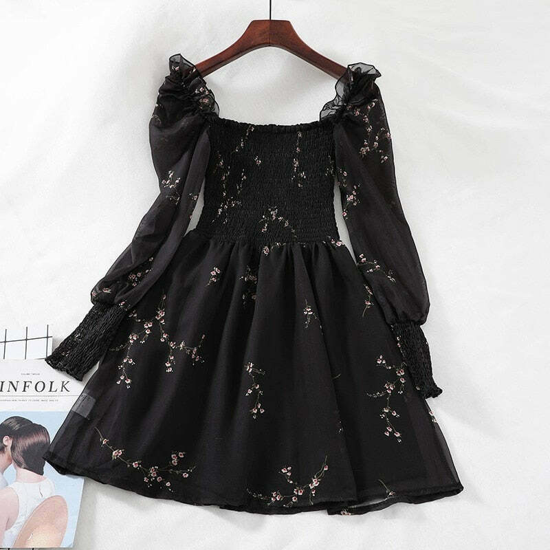 Vintage Chiffon Dress with Y2K Aesthetic and Coquette Style for Women's Fashion