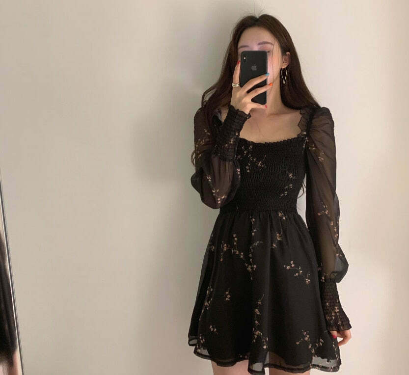Vintage Chiffon Dress with Y2K Aesthetic and Coquette Style for Women's Fashion