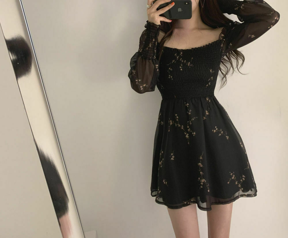 Vintage Chiffon Dress with Y2K Aesthetic and Coquette Style for Women's Fashion