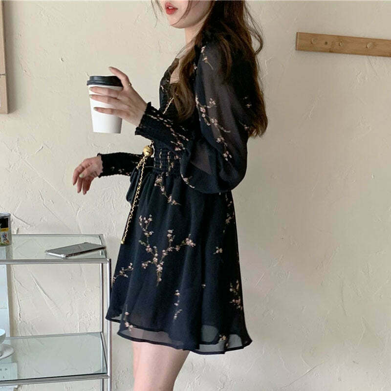 Vintage Chiffon Dress with Y2K Aesthetic and Coquette Style for Women's Fashion