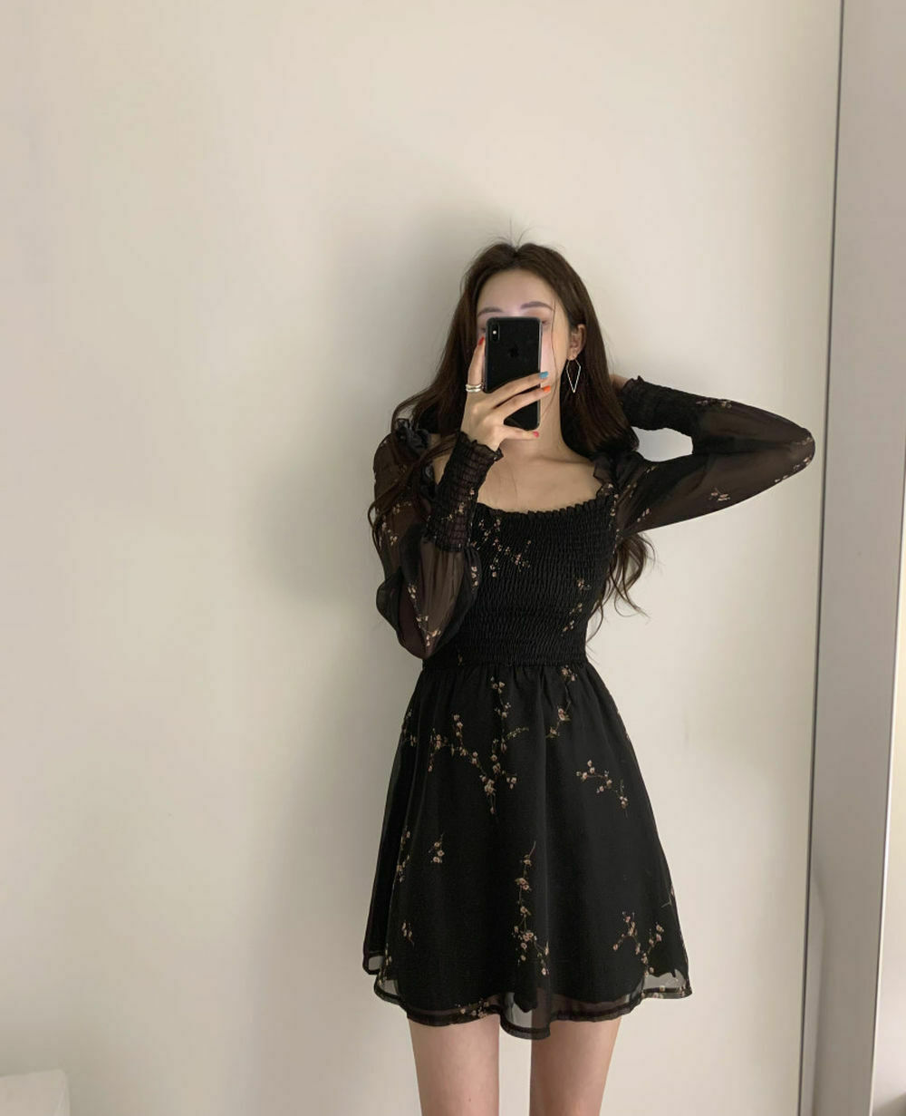 Vintage Chiffon Dress with Y2K Aesthetic and Coquette Style for Women's Fashion