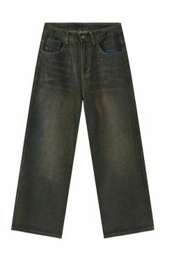 Vintage Coated Baggy Jeans - Y2K Aesthetic Denim - Grunge Style Cargo Skirt - Coquette Fashion