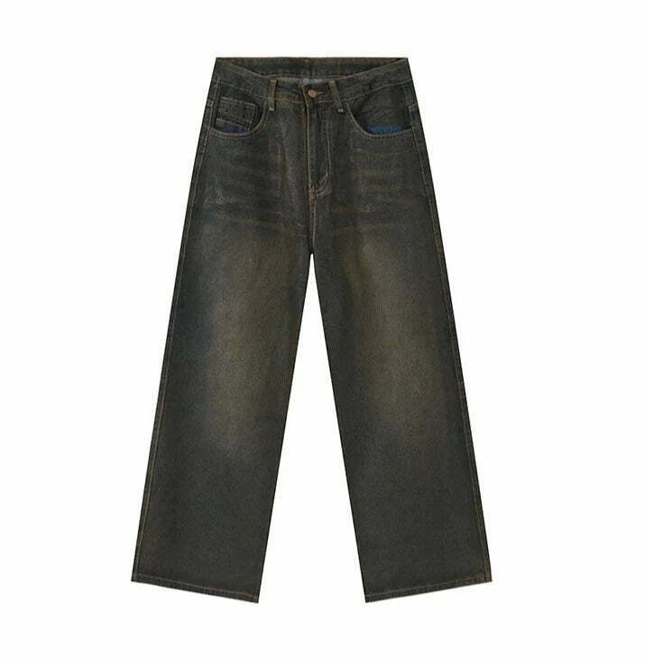 Vintage Coated Baggy Jeans - Y2K Aesthetic Denim - Grunge Style Cargo Skirt - Coquette Fashion