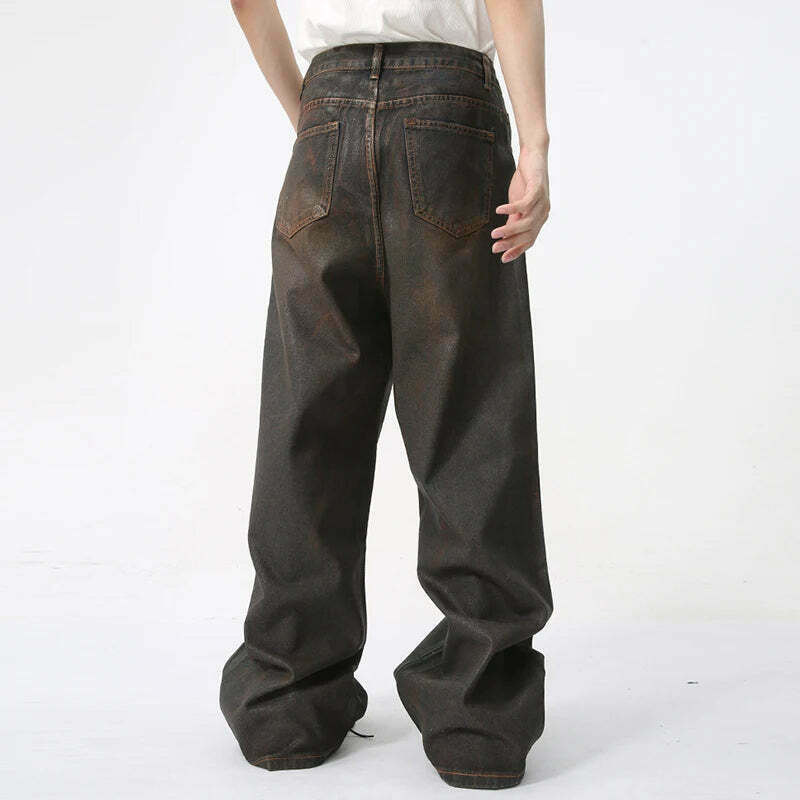 Vintage Coated Baggy Jeans - Y2K Aesthetic Denim - Grunge Style Cargo Skirt - Coquette Fashion