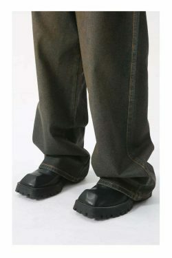 Vintage Coated Baggy Jeans - Y2K Aesthetic Denim - Grunge Style Cargo Skirt - Coquette Fashion