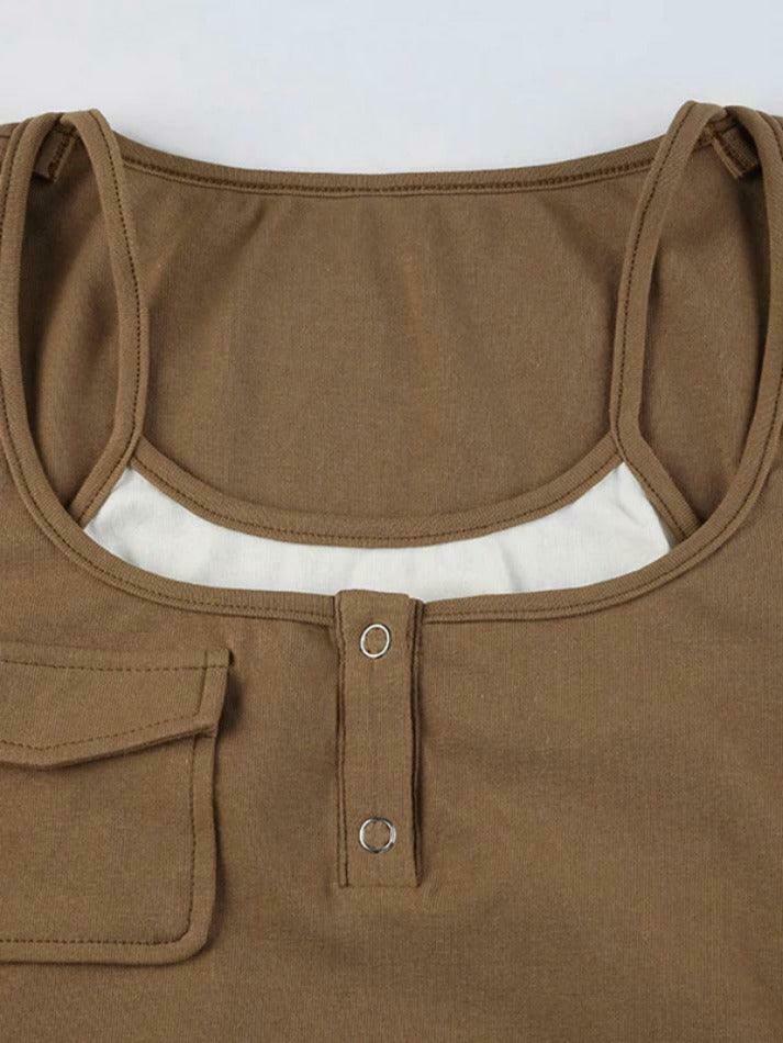 Vintage Contrast Fake Two Piece Cropped Long Sleeve Tee
