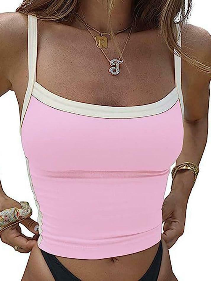 Vintage Contrast Trim Crop Cami: Y2K Aesthetic Grunge Coquette Fashion