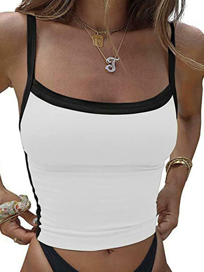 Vintage Contrast Trim Crop Cami: Y2K Aesthetic Grunge Coquette Fashion