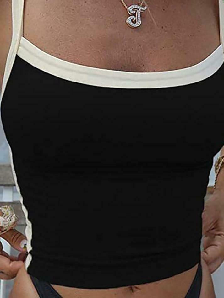 Vintage Contrast Trim Crop Cami: Y2K Aesthetic Grunge Coquette Fashion