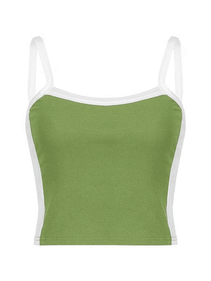 Vintage Contrast Trim Crop Cami: Y2K Aesthetic Grunge Coquette Fashion