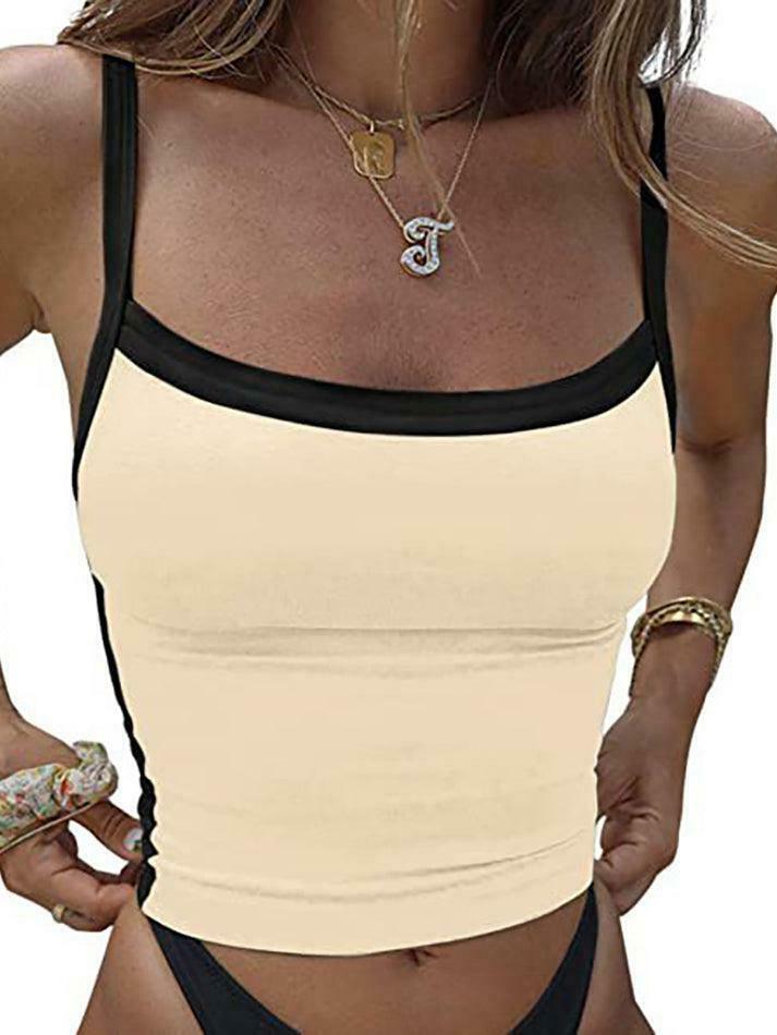 Vintage Contrast Trim Crop Cami: Y2K Aesthetic Grunge Coquette Fashion