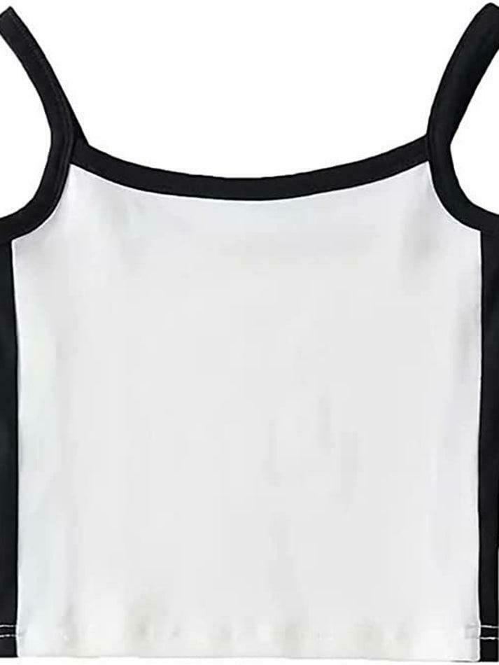 Vintage Contrast Trim Crop Cami: Y2K Aesthetic Grunge Coquette Fashion