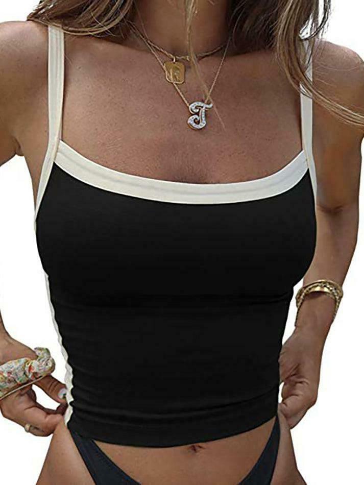 Vintage Contrast Trim Crop Cami: Y2K Aesthetic Grunge Coquette Fashion