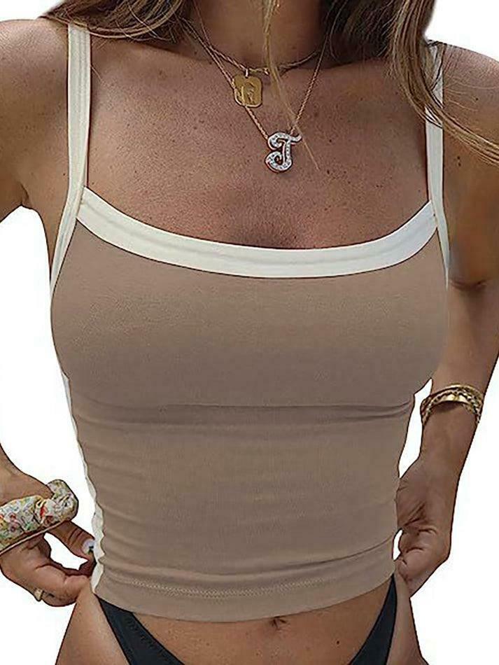 Vintage Contrast Trim Crop Cami: Y2K Aesthetic Grunge Coquette Fashion