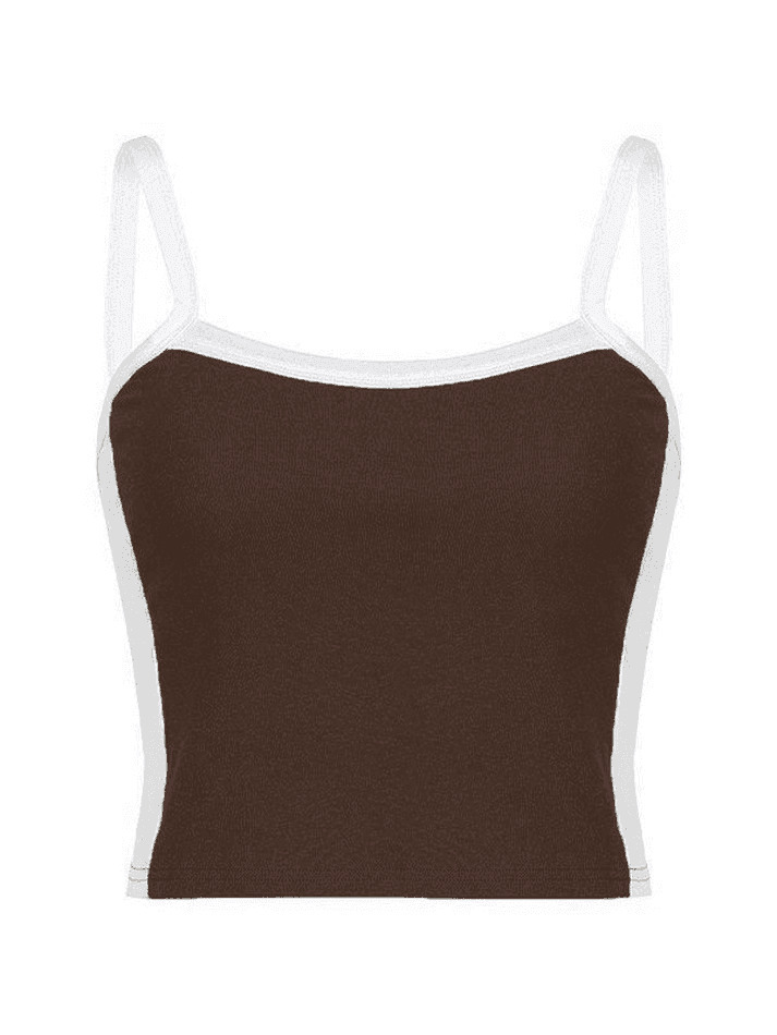 Vintage Contrast Trim Crop Cami: Y2K Aesthetic Grunge Coquette Fashion