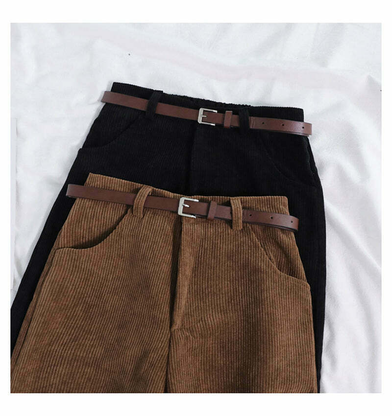 Vintage Corduroy Wide Leg Pants - Y2K Aesthetic Fashion for Women - Coquette Style Grunge Outfits