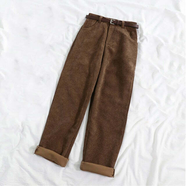 Vintage Corduroy Wide Leg Pants - Y2K Aesthetic Fashion for Women - Coquette Style Grunge Outfits