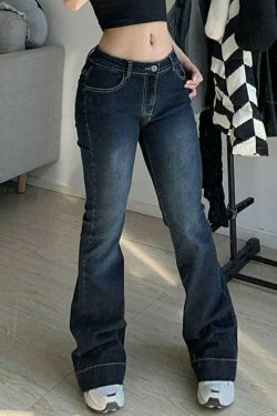 Vintage Cross Rhinestone Print Flare Jeans - Y2K Fashion Statement Piece with Unique Aesthetic