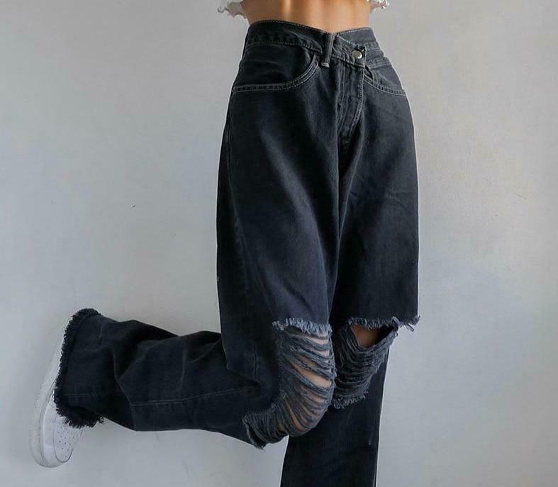 Vintage Distressed High Waisted Jeans - Y2K Fashion with Grunge Aesthetic and Coquette Style