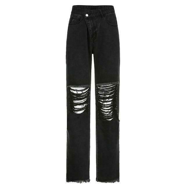 Vintage Distressed High Waisted Jeans - Y2K Fashion with Grunge Aesthetic and Coquette Style