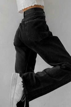 Vintage Distressed High Waisted Jeans - Y2K Fashion with Grunge Aesthetic and Coquette Style