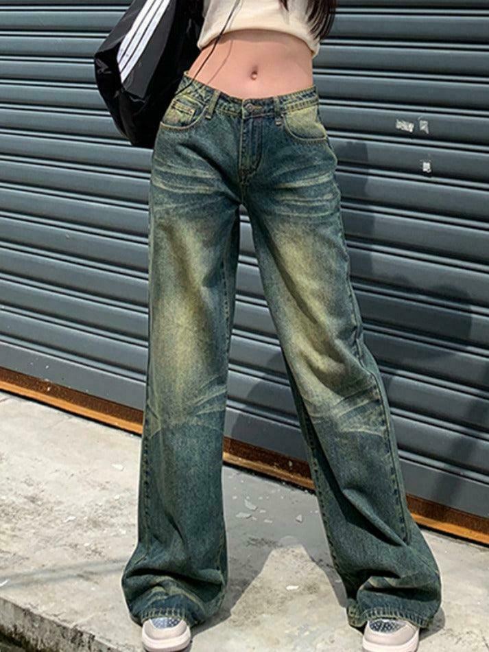 Vintage Distressed Low Waist Boyfriend Jeans: Y2K Fashion with Grunge Aesthetic and Coquette Style