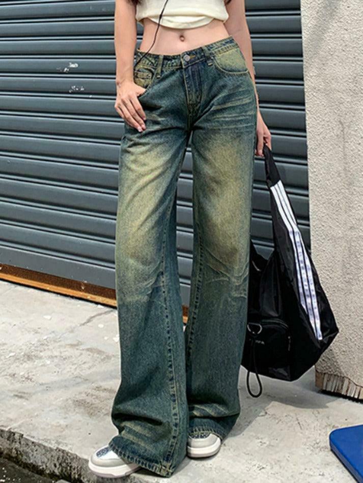 Vintage Distressed Low Waist Boyfriend Jeans: Y2K Fashion with Grunge Aesthetic and Coquette Style