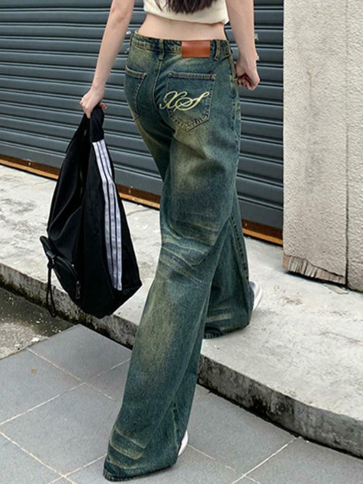 Vintage Distressed Low Waist Boyfriend Jeans: Y2K Fashion with Grunge Aesthetic and Coquette Style