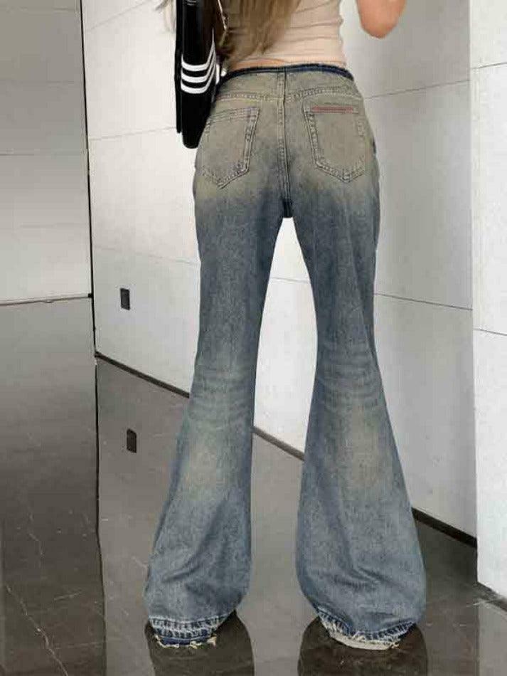 Vintage Distressed Low Waist Flare Boyfriend Jeans - Y2K Fashion Aesthetic